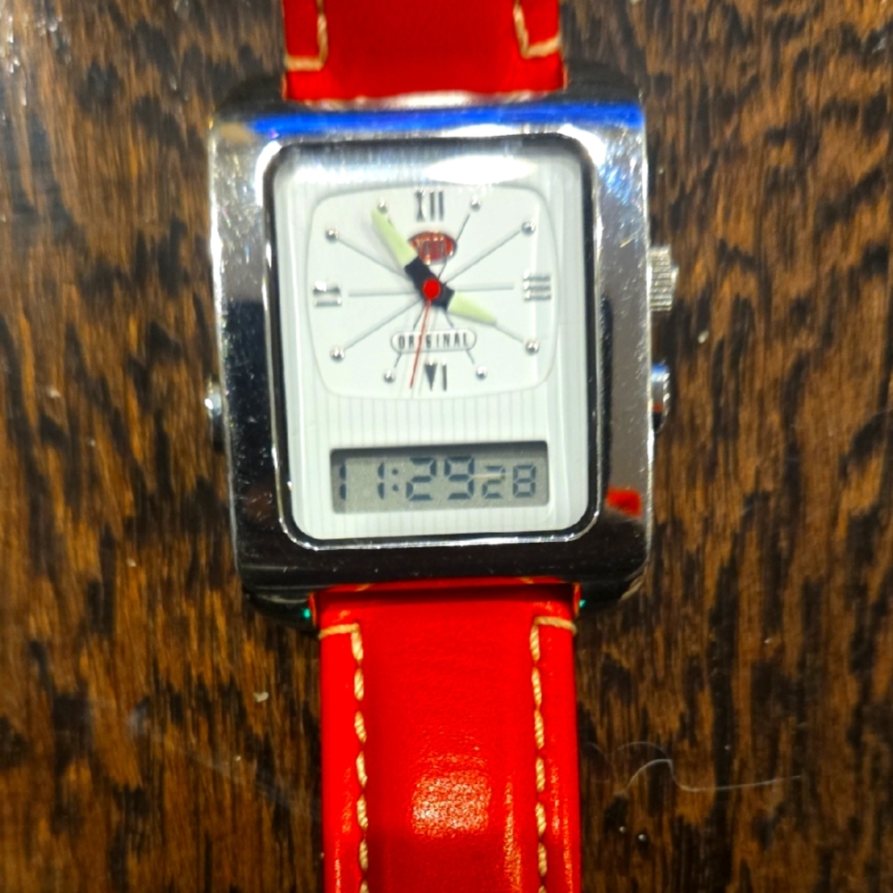 YOTA Red Leather Strap Digital-Analog Watch